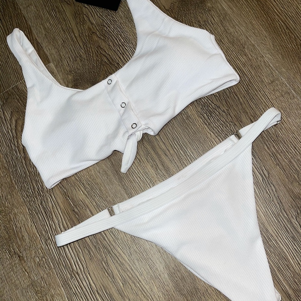 white button bikini